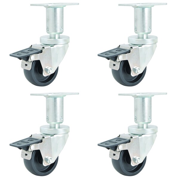 Bk Resources 3-inch Adjustable Swivel Casters, Phenolic Wheels, Toe Brake, 350lb Capacity, Oil Resistant, 4PK 3SBR-R1PT-PH-TAB-4 - main